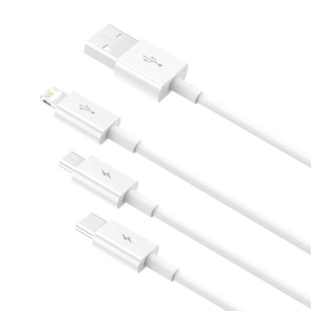 Kabelis Baseus Superior iš USB į microUSB+Lightning+Type-C 3.5A 1.5m baltas CAMLTYS-02