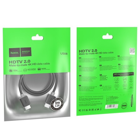Kabelis Hoco US08 HDMI to HDMI 1.0m juodas