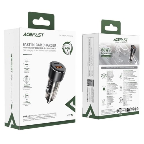 Automobilinis įkroviklis Acefast B12 60W USB-C/USB-A juodas