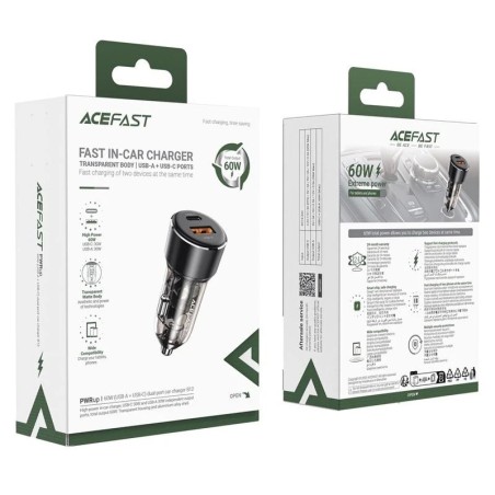 Automobilinis įkroviklis Acefast B12 60W USB-C/USB-A juodas