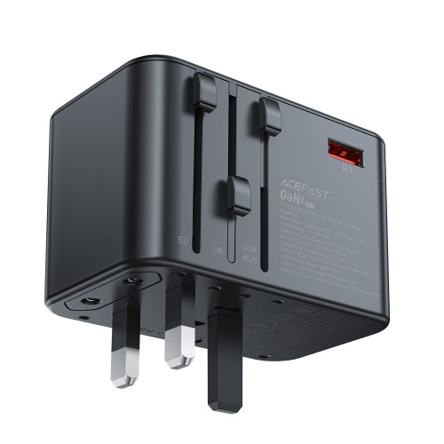 Universalus kelioninis įkroviklis Acefast Z1 75W GaN 2xUSB-A/3xUSB-C juodas