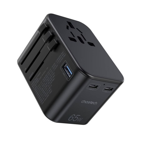 Universalus kelioninis įkroviklis Choetech PD5009 65W 2xUSB-C/USB-A juodas