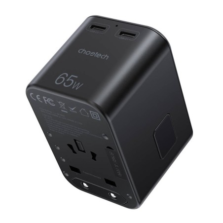 Universalus kelioninis įkroviklis Choetech PD5009 65W 2xUSB-C/USB-A juodas
