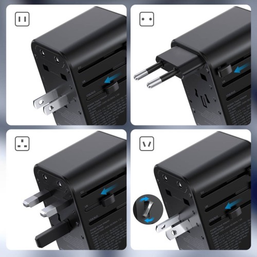 Universalus kelioninis įkroviklis Choetech PD5009 65W 2xUSB-C/USB-A juodas