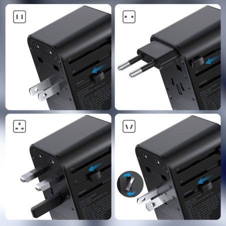 Universalus kelioninis įkroviklis Choetech PD5009 65W 2xUSB-C/USB-A juodas