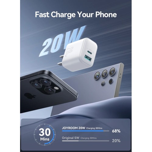 Įkroviklis Joyroom JR-TCF21 20W USB-C/USB-A baltas