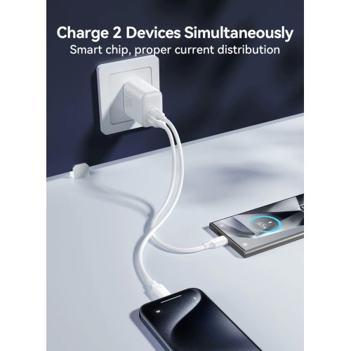 Įkroviklis Joyroom JR-TCF21 20W USB-C/USB-A baltas