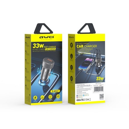 Automobilinis įkroviklis Awei C-857 33W USB-C/USB-A juodas
