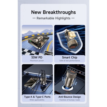 Automobilinis įkroviklis Awei C-857 33W USB-C/USB-A juodas