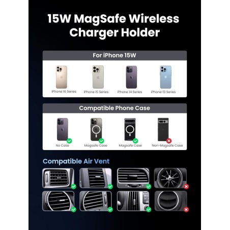 Automobilinis laikiklis-įkroviklis Ugreen W708 MagSafe 15W (35970) juodas