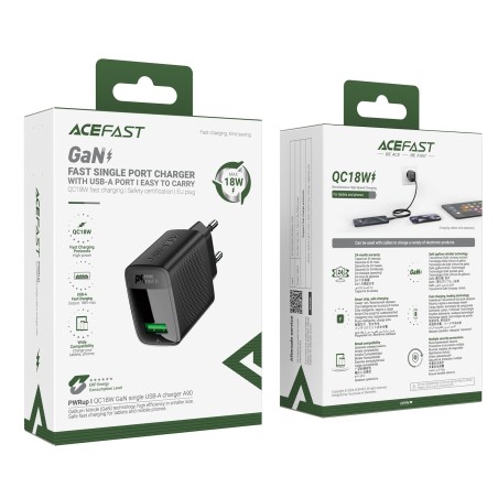 Įkroviklis Acefast A90 18W USB-A juodas
