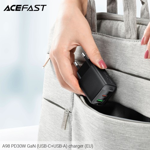 Įkroviklis Acefast A98 30W GaN USB-C/USB-A juodas
