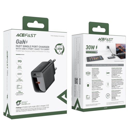 Įkroviklis Acefast A98 30W GaN USB-C/USB-A juodas