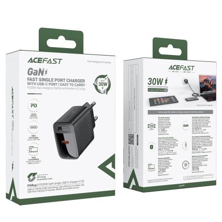 Įkroviklis Acefast A98 30W GaN USB-C/USB-A juodas
