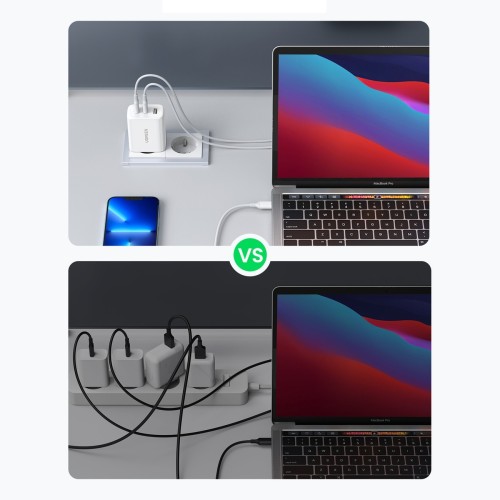 Įkroviklis Ugreen CD275 65W 2xUSB-C/USB-A baltas