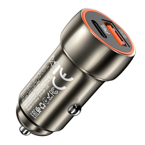 Automobilinis įkroviklis Hoco Z46A USB-A/Type-C PD20W+QC3.0 pilkas