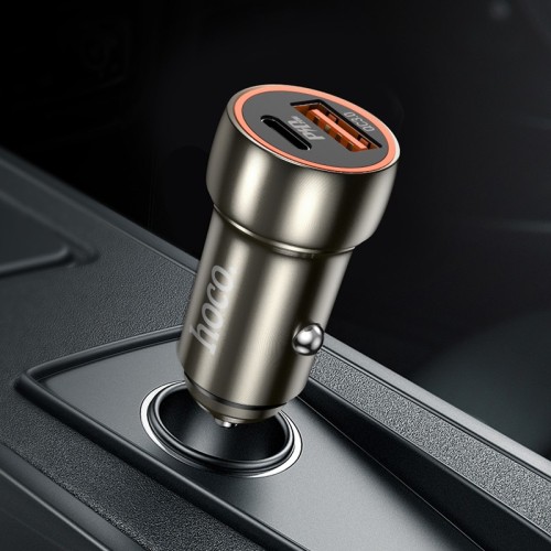 Automobilinis įkroviklis Hoco Z46A USB-A/Type-C PD20W+QC3.0 pilkas