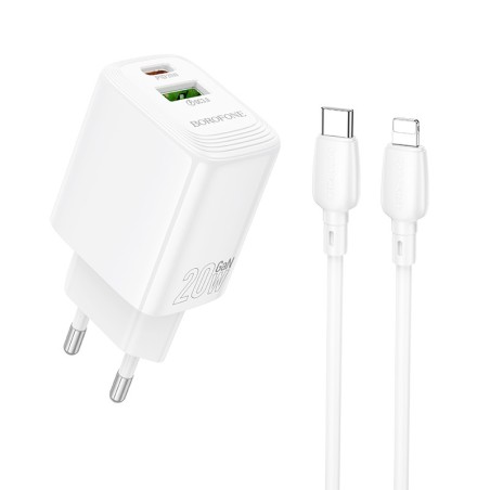 Įkroviklis Borofone BN27 20W USB-C/USB-A + USB-C to Lightning cable 1.0m baltas