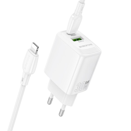 Įkroviklis Borofone BN29 30W USB-C/USB-A + USB-C to Lightning cable 1.0m baltas