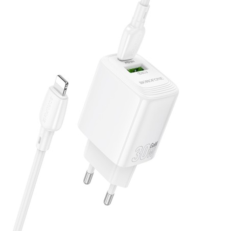 Įkroviklis Borofone BN29 30W USB-C/USB-A + USB-C to Lightning cable 1.0m baltas