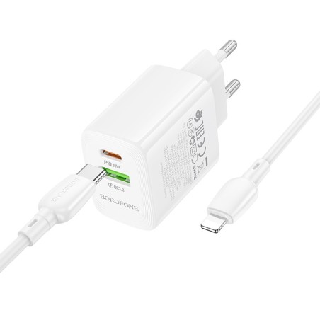Įkroviklis Borofone BN29 30W USB-C/USB-A + USB-C to Lightning cable 1.0m baltas