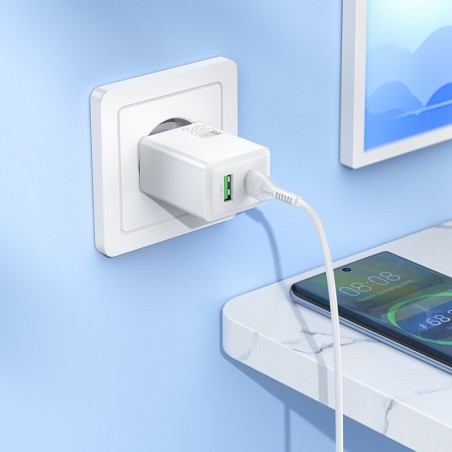 Įkroviklis Hoco N71 30W GaN USB-C/USB-A + USB-C to USB-C cable 1.0m baltas