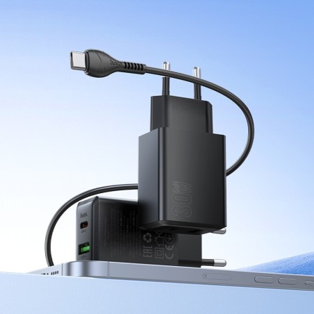 Įkroviklis Hoco N71 30W GaN USB-C/USB-A + USB-C to USB-C cable 1.0m juodas