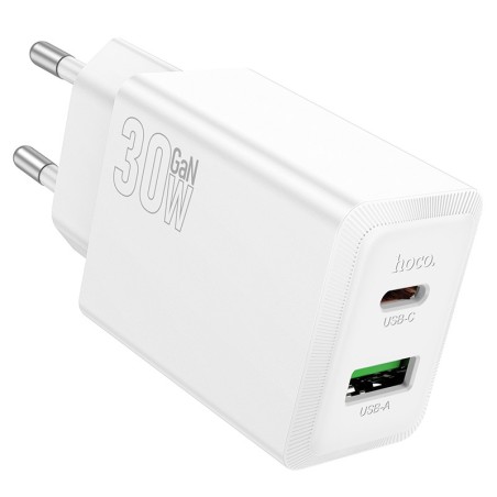 Įkroviklis Hoco N71 30W GaN USB-C/USB-A baltas