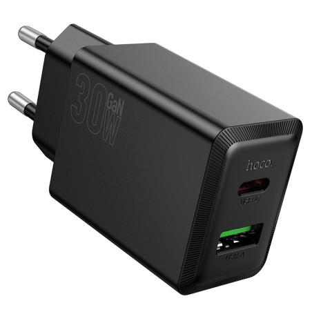 Įkroviklis Hoco N71 30W GaN USB-C/USB-A juodas