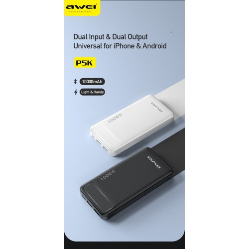 Išorinė baterija Power Bank Awei P5K 5V/2.1A 10000mAh juoda