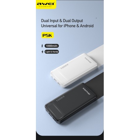 Išorinė baterija Power Bank Awei P5K 5V/2.1A 10000mAh juoda