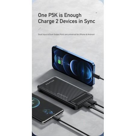 Išorinė baterija Power Bank Awei P5K 5V/2.1A 10000mAh juoda
