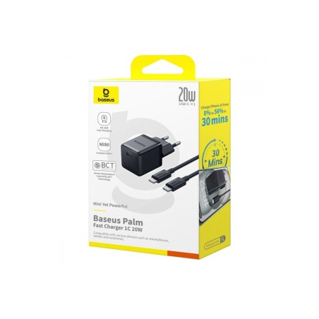 Įkroviklis Baseus Palm 20W USB-C + USB-C to USB-C cable 1.0m juodas P10111602113-01