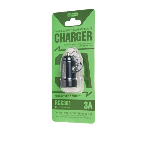 Automobilinis įkroviklis Remax RCC361 15W USB-C/USB-A juodas