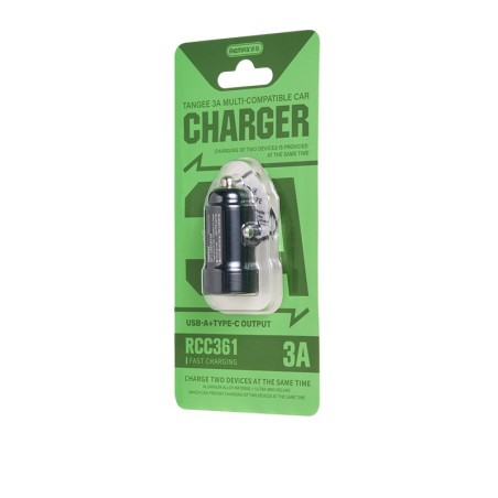 Automobilinis įkroviklis Remax RCC361 15W USB-C/USB-A juodas