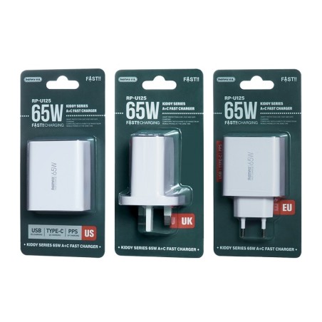 Įkroviklis Remax RP-U125 65W GaN USB-C/USB-A baltas