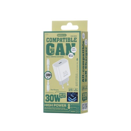 Įkroviklis Remax RP-U71 30W GaN USB-C + USB-C to USB-C cable 1.0m baltas