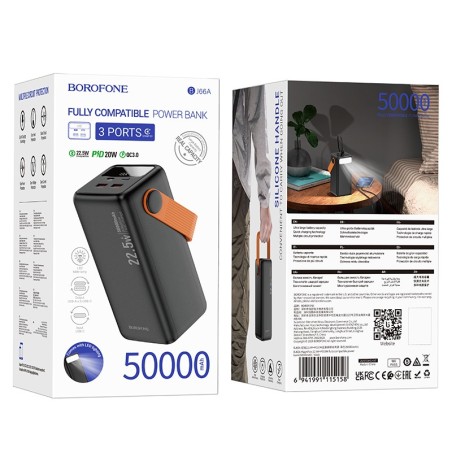 Išorinė baterija Power Bank Borofone BJ66A 22.5W+PD20W 50000mAh juoda