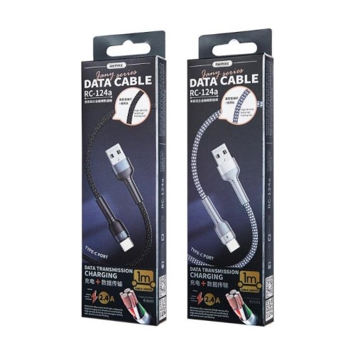 USB kabelis Remax RC-124a USB-A to USB-C 1.0m juodas