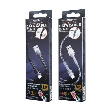 USB kabelis Remax RC-124a USB-A to USB-C 1.0m juodas