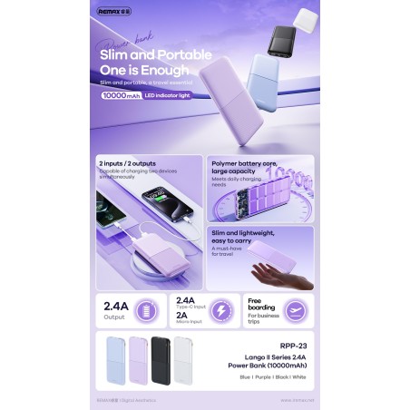Išorinė baterija Power Bank Remax RPP-23 12W 10000mAh juoda