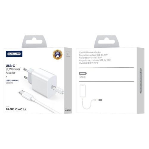 Įkroviklis Jellico AK180 20W USB-C + USB-C to Lightning cable 1.0m baltas