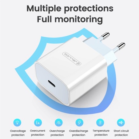 Įkroviklis Jellico AK180 20W USB-C + USB-C to USB-C cable 1.0m baltas