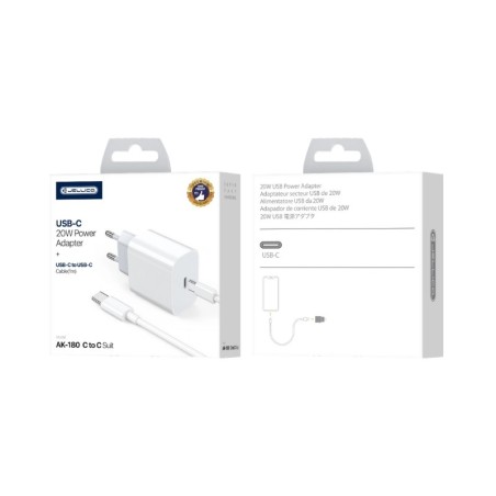 Įkroviklis Jellico AK180 20W USB-C + USB-C to USB-C cable 1.0m baltas
