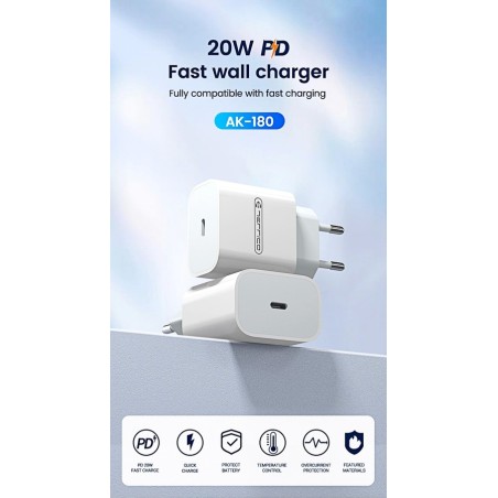 Įkroviklis Jellico AK180 20W USB-C baltas