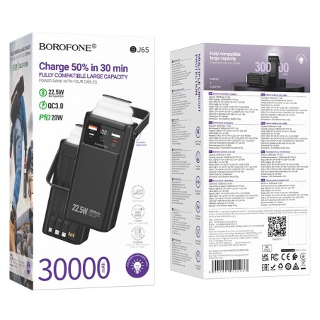 Išorinė baterija Power Bank Borofone BJ65 22.5W 30000mAh juoda