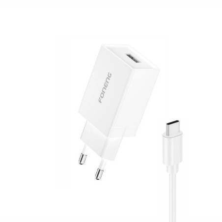 Įkroviklis Foneng K210 2.1A USB-A + USB-A to USB-C cable 1.0m baltas