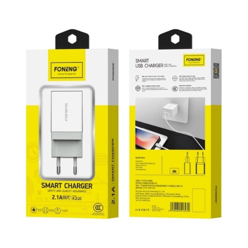 Įkroviklis Foneng K210 2.1A USB-A baltas