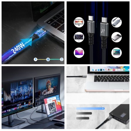 USB kabelis Wozinsky WPS-UY415S USB-C Thunderbolt 4 240W 1.5m juodas
