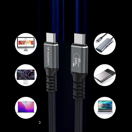 USB kabelis Wozinsky WPS-UY41S USB-C Thunderbolt 4 240W 1.0m juodas